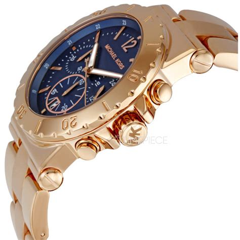 michael kors women's rose gold chronograph blue dial watch mk5410|michael kors bel aire mk5410.